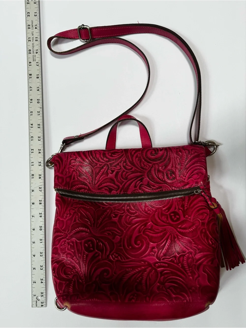 Patricia Nash Pink Black Luzille Tooled Emboss Leather Bag Convertible Backpack